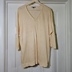 EILEEN FISHER 100% Linen V-NECK SWEATER Yellow Lightweight Medium Classic